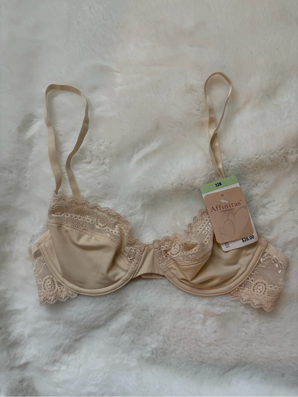 Affinitas Beige Lace Trim Underwire Bra